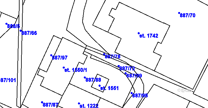 Parcela st. 887/78 v KÚ Ledeč nad Sázavou, Katastrální mapa