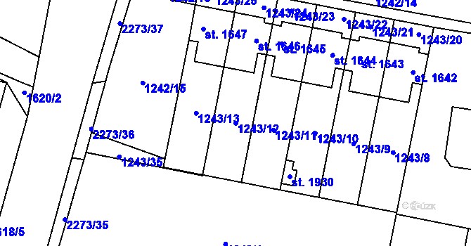 Parcela st. 1243/12 v KÚ Ledeč nad Sázavou, Katastrální mapa