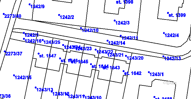 Parcela st. 1243/22 v KÚ Ledeč nad Sázavou, Katastrální mapa