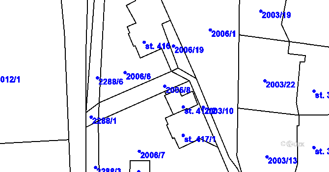Parcela st. 2006/8 v KÚ Ledeč nad Sázavou, Katastrální mapa