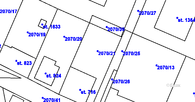Parcela st. 2070/21 v KÚ Ledeč nad Sázavou, Katastrální mapa