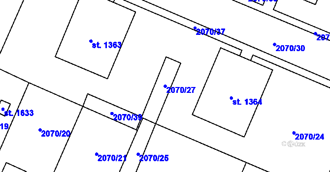 Parcela st. 2070/27 v KÚ Ledeč nad Sázavou, Katastrální mapa