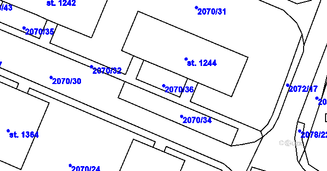 Parcela st. 2070/36 v KÚ Ledeč nad Sázavou, Katastrální mapa
