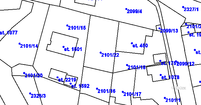 Parcela st. 2101/22 v KÚ Ledeč nad Sázavou, Katastrální mapa