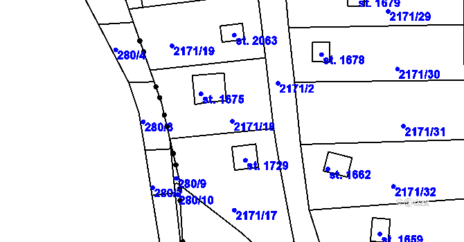 Parcela st. 2171/18 v KÚ Ledeč nad Sázavou, Katastrální mapa