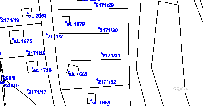 Parcela st. 2171/31 v KÚ Ledeč nad Sázavou, Katastrální mapa