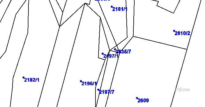 Parcela st. 2197/1 v KÚ Ledeč nad Sázavou, Katastrální mapa