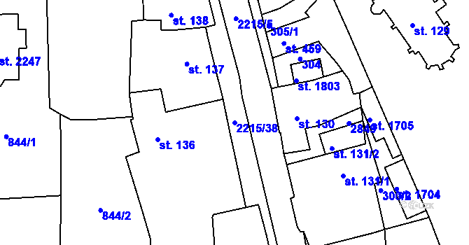 Parcela st. 2215/38 v KÚ Ledeč nad Sázavou, Katastrální mapa