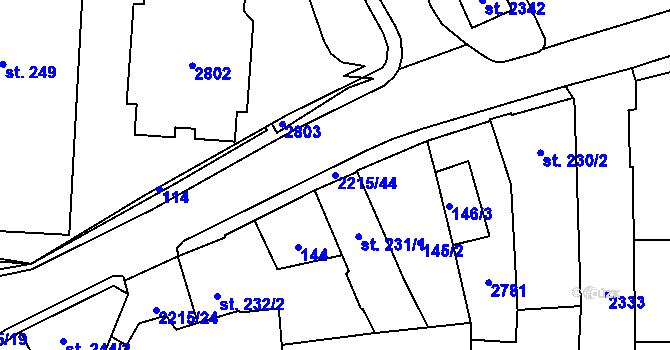 Parcela st. 2215/44 v KÚ Ledeč nad Sázavou, Katastrální mapa