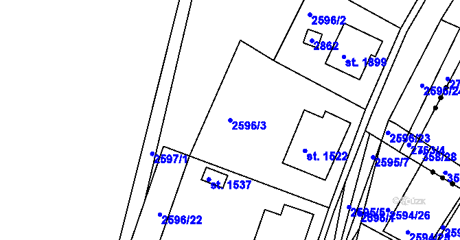 Parcela st. 2596/3 v KÚ Ledeč nad Sázavou, Katastrální mapa