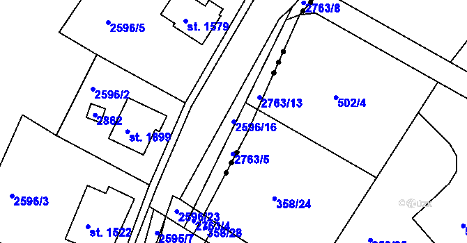 Parcela st. 2596/16 v KÚ Ledeč nad Sázavou, Katastrální mapa