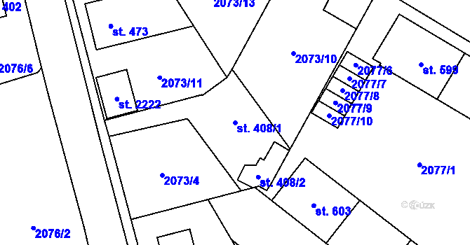 Parcela st. 408/1 v KÚ Ledeč nad Sázavou, Katastrální mapa