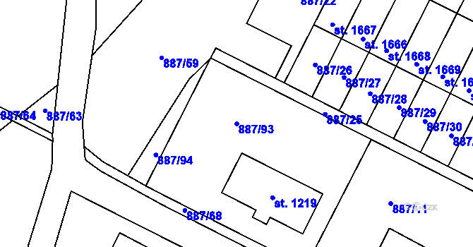 Parcela st. 887/93 v KÚ Ledeč nad Sázavou, Katastrální mapa