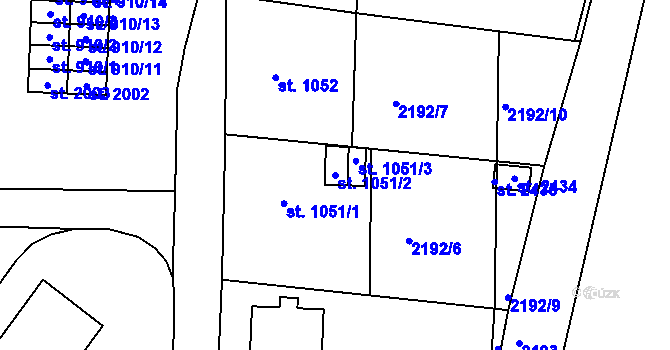 Parcela st. 1051/2 v KÚ Ledeč nad Sázavou, Katastrální mapa
