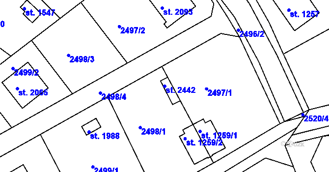 Parcela st. 2442 v KÚ Ledeč nad Sázavou, Katastrální mapa
