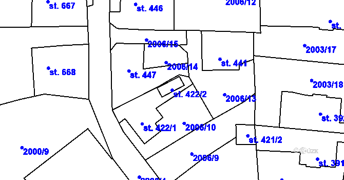 Parcela st. 422/2 v KÚ Ledeč nad Sázavou, Katastrální mapa