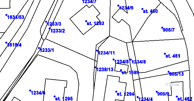Parcela st. 1234/11 v KÚ Ledeč nad Sázavou, Katastrální mapa
