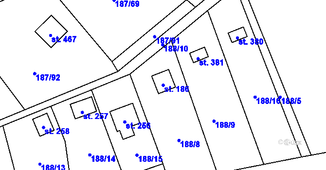 Parcela st. 186 v KÚ Ledečko, Katastrální mapa