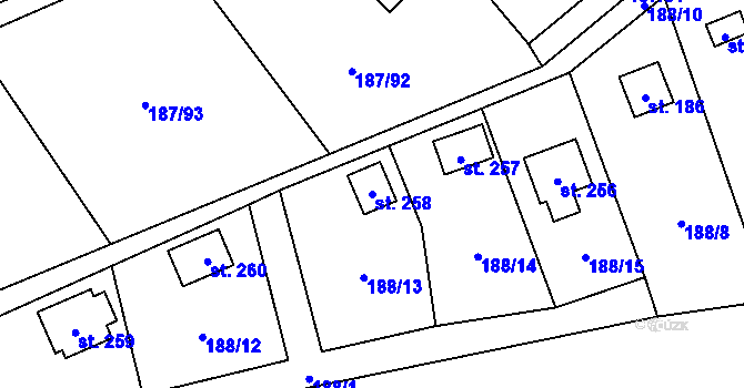 Parcela st. 258 v KÚ Ledečko, Katastrální mapa