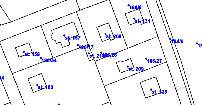 Parcela st. 186/26 v KÚ Ledečko, Katastrální mapa