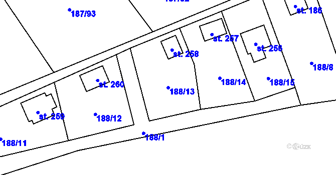 Parcela st. 188/13 v KÚ Ledečko, Katastrální mapa