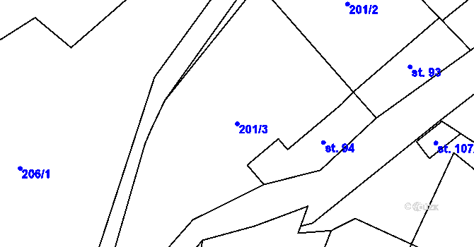 Parcela st. 201/3 v KÚ Ledečko, Katastrální mapa