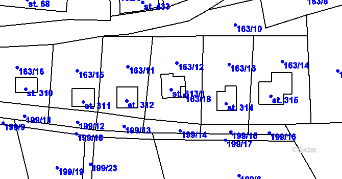 Parcela st. 313/1 v KÚ Ledečko, Katastrální mapa