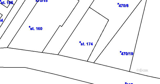 Parcela st. 174 v KÚ Ledečky, Katastrální mapa