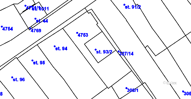 Parcela st. 93/2 v KÚ Ledenice, Katastrální mapa