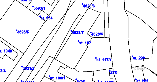 Parcela st. 187 v KÚ Ledenice, Katastrální mapa