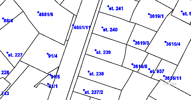 Parcela st. 239 v KÚ Ledenice, Katastrální mapa