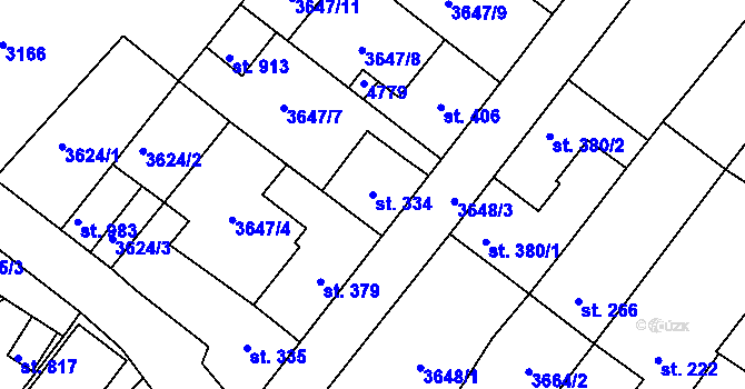 Parcela st. 334 v KÚ Ledenice, Katastrální mapa
