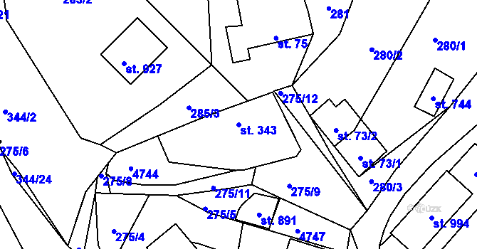 Parcela st. 343 v KÚ Ledenice, Katastrální mapa