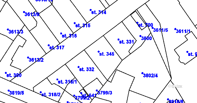 Parcela st. 345 v KÚ Ledenice, Katastrální mapa