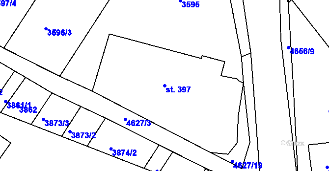 Parcela st. 397 v KÚ Ledenice, Katastrální mapa