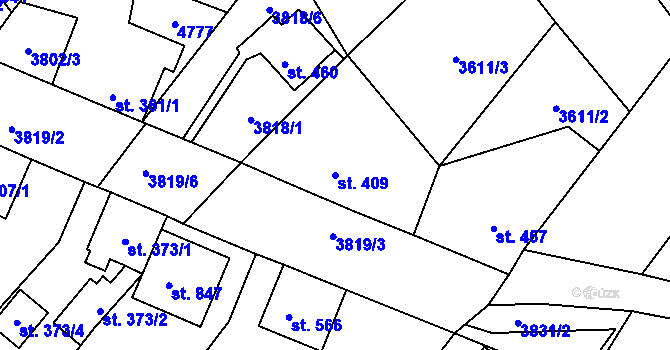 Parcela st. 409 v KÚ Ledenice, Katastrální mapa