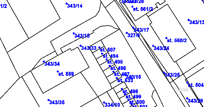 Parcela st. 494 v KÚ Ledenice, Katastrální mapa