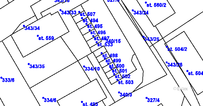Parcela st. 498 v KÚ Ledenice, Katastrální mapa