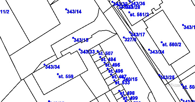 Parcela st. 507 v KÚ Ledenice, Katastrální mapa