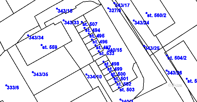 Parcela st. 533 v KÚ Ledenice, Katastrální mapa