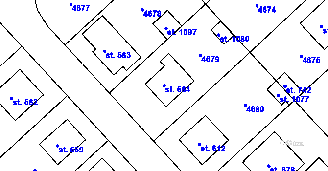 Parcela st. 564 v KÚ Ledenice, Katastrální mapa