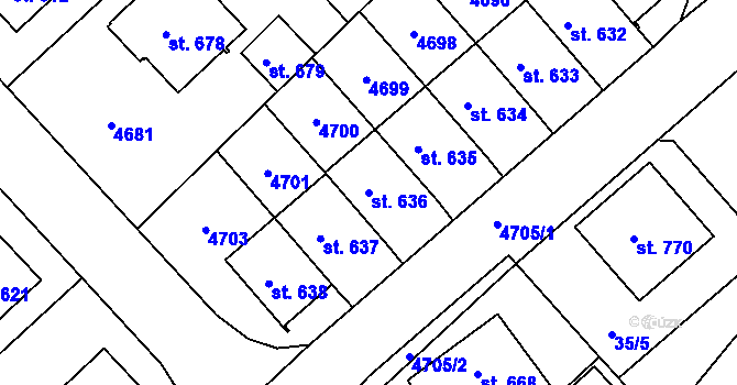 Parcela st. 636 v KÚ Ledenice, Katastrální mapa
