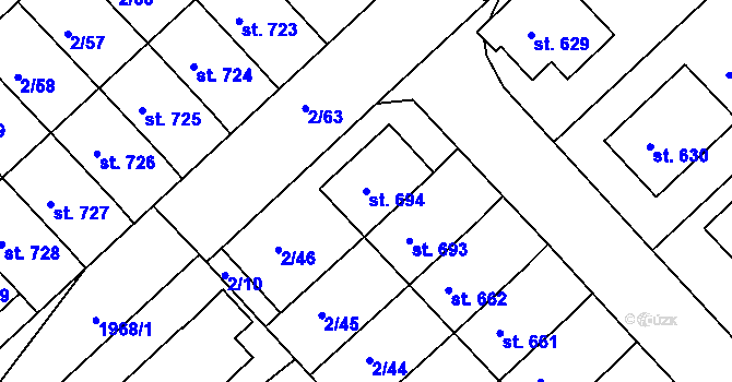 Parcela st. 694 v KÚ Ledenice, Katastrální mapa