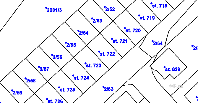 Parcela st. 722 v KÚ Ledenice, Katastrální mapa