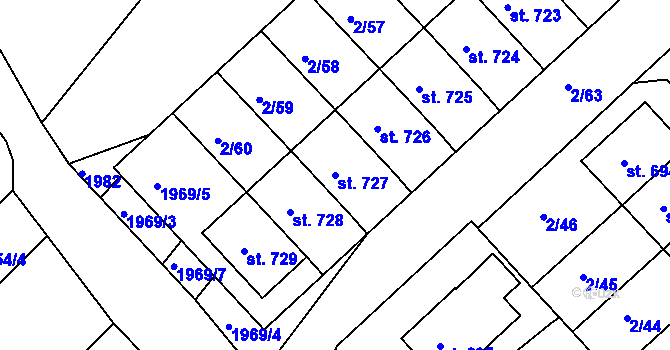Parcela st. 727 v KÚ Ledenice, Katastrální mapa