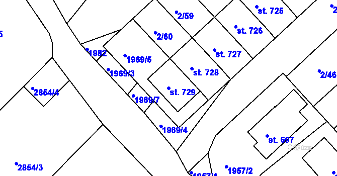 Parcela st. 729 v KÚ Ledenice, Katastrální mapa