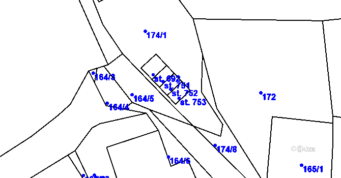 Parcela st. 752 v KÚ Ledenice, Katastrální mapa
