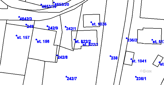 Parcela st. 822/1 v KÚ Ledenice, Katastrální mapa