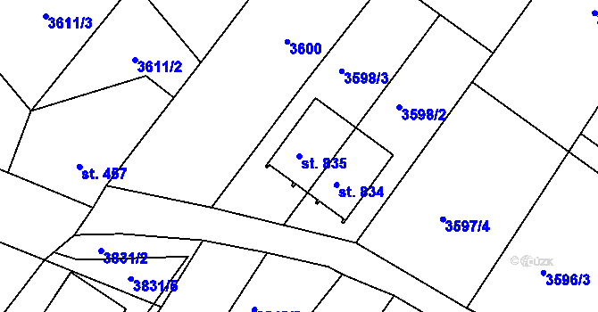 Parcela st. 835 v KÚ Ledenice, Katastrální mapa