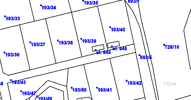 Parcela st. 845 v KÚ Ledenice, Katastrální mapa